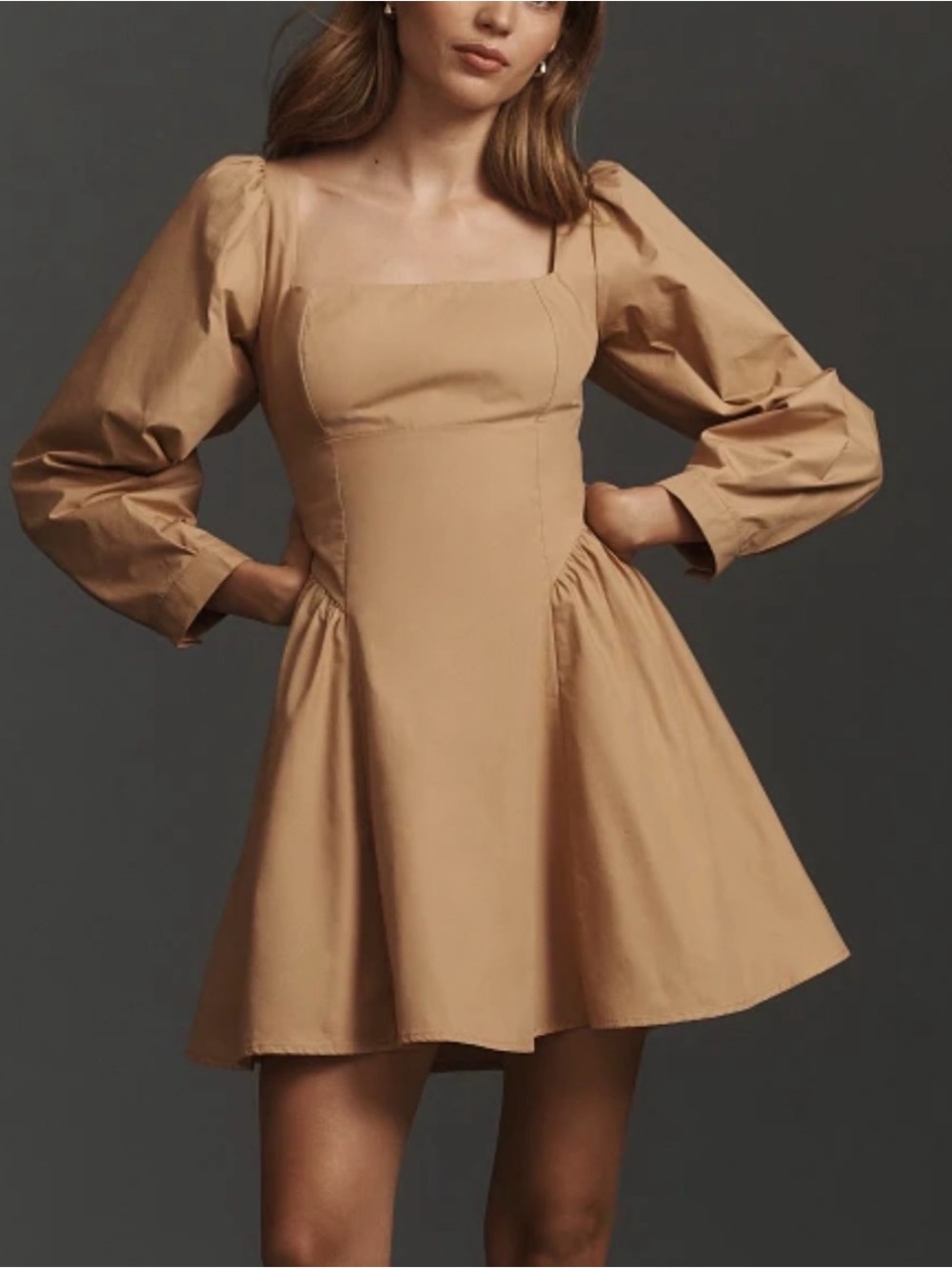 Anthropologie Long-Sleeve Square-Neck Poplin Mini Dress